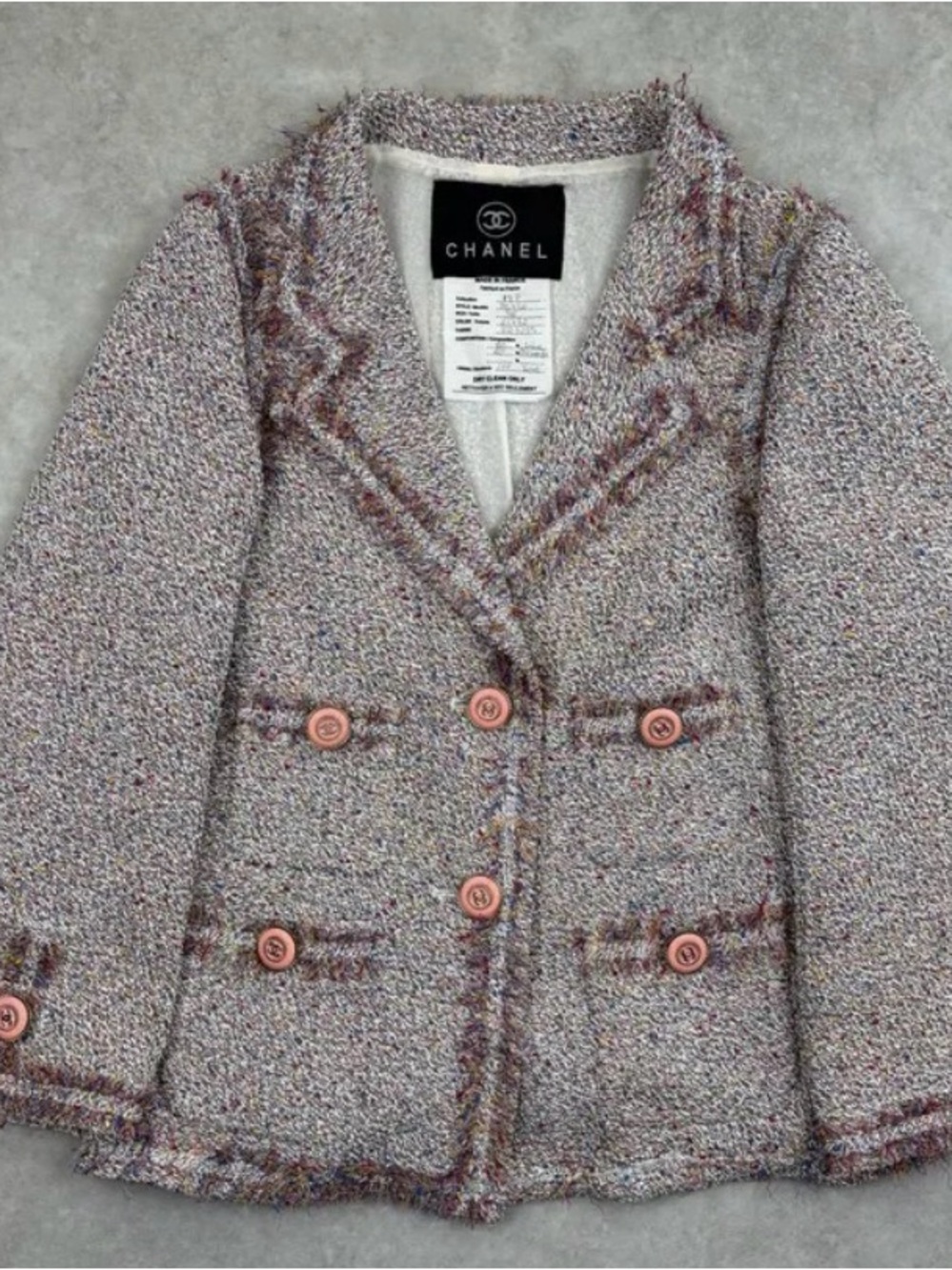 CHANEL Girls' Pink Tweed Double-Breasted Jacket